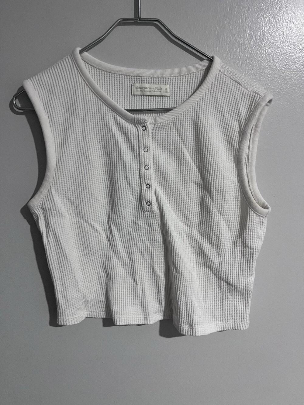 Abercrombie & Fitch Tank Womens M White Waffle Henley Button Front Casual